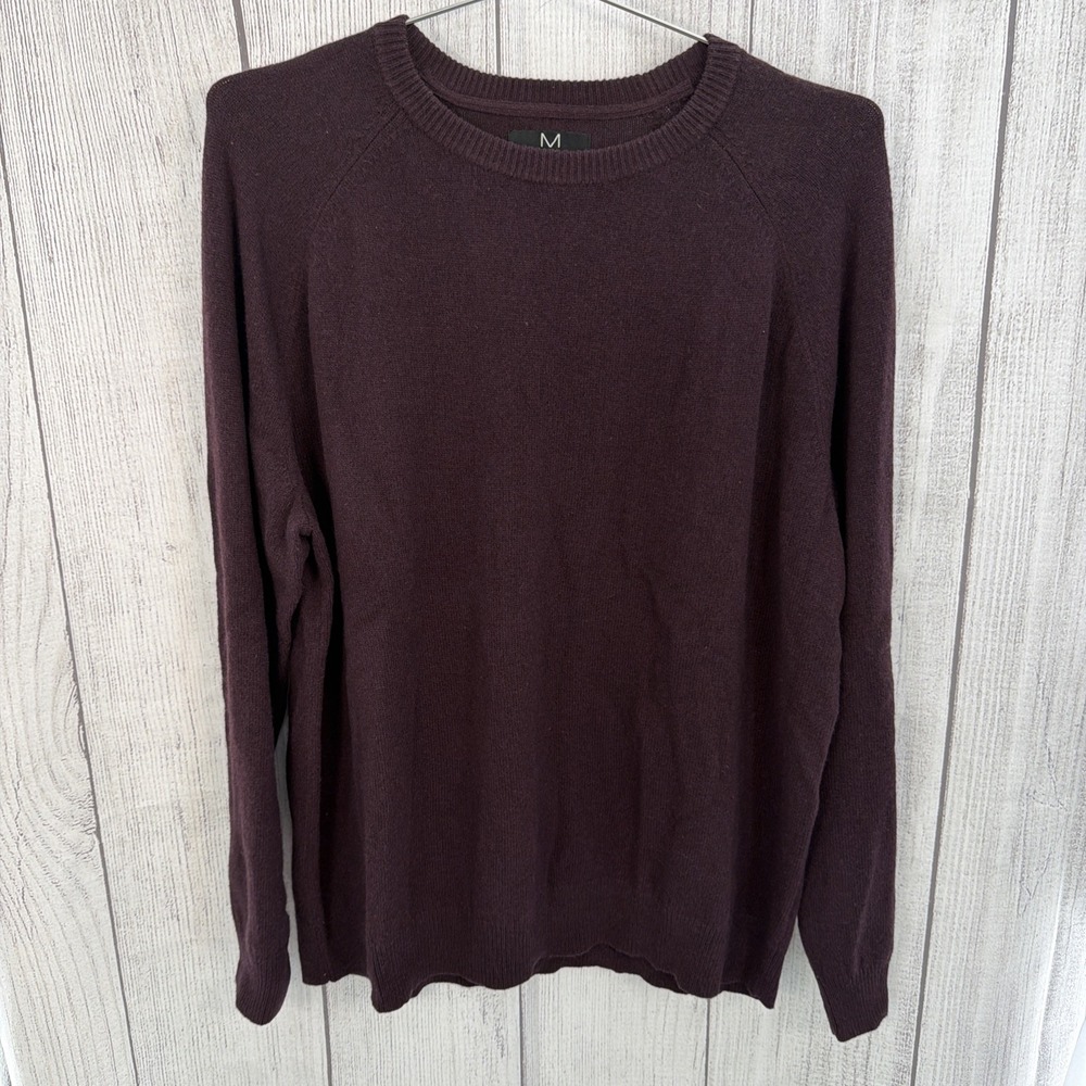 Magaschoni Sweater Men's 3XL Wine Burgundy 100% Lambswool Crew Neck Knit Warm